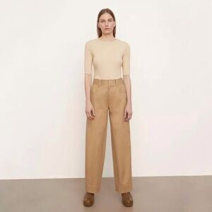 Vince Seam Front Trouser High Rise Wide Leg Cotton Pant Neutral Camel 14 Large